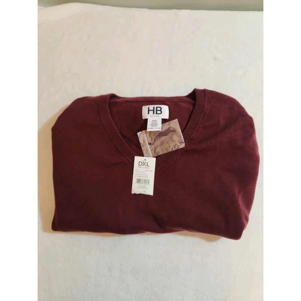 NWT Harbor Bay DXL Mens 4XL 100% Cotton Sweater Red V-Neck Long Sleeve Pullover